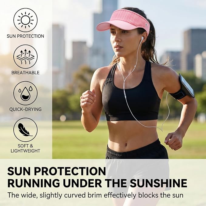 LONGLONG Sports Sun Visor Hat with Non-Slip Toggle Breathable for Women Men | Adjustable Quick Dry Moisture-Wicking Soft Lightweight Mesh Sun Protection Cap Golf Tennis Pickleball Running Garden Hiking