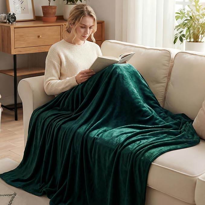 Exclusivo Mezcla Soft Fleece Blanket Queen Size for Bed, Forest Green | 90x90 Inches, Double-Sided Brushed Flannel, Lightweight Plush Cozy Blanket for Home Decor, All Season, Machine Washable