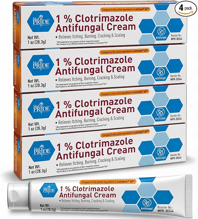 MED PRIDE Clotrimazole Antifungal Cream 1%, 4 Pack – Bulk Treatment for Athlete’s Foot, Jock Itch, Ringworm, Itchy Skin, Redness, Scaling & Cracking – Maximum Strength Fungal Relief