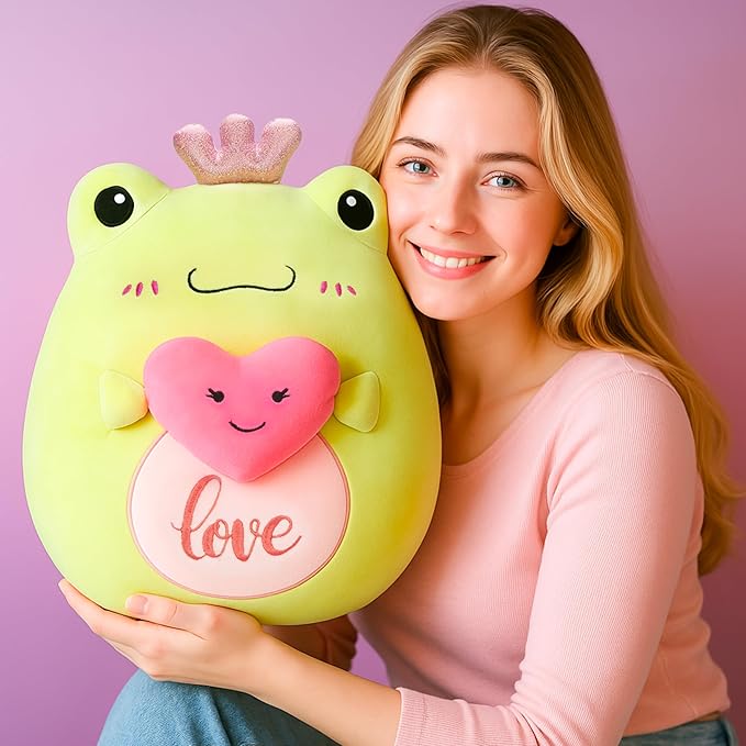 Original 14-inch Large Frog Plush Pillow Stuffed Animal Toy,Big Size Cute Soft Toys Fat Kawaii Plushie,Gift for Kids Girls Boys Girlfriend Children