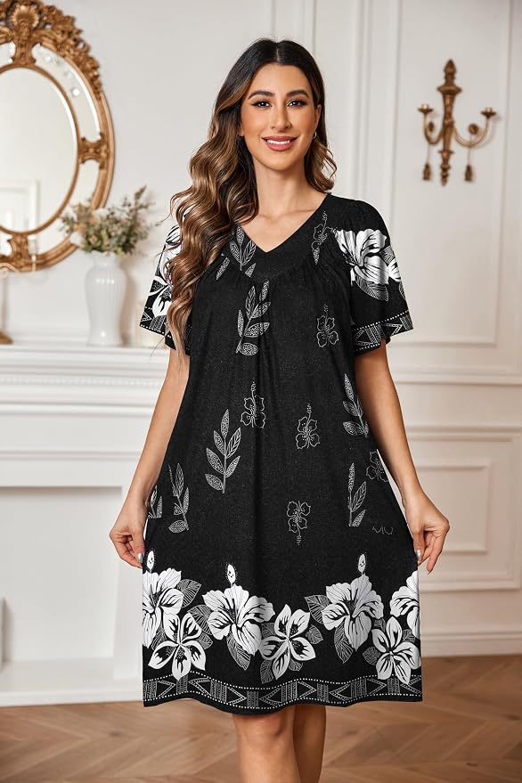 Ekouaer Womens House Dress Floral Print Moo Moos Nightgowns Moomoo Dresses Mumus with Pockets