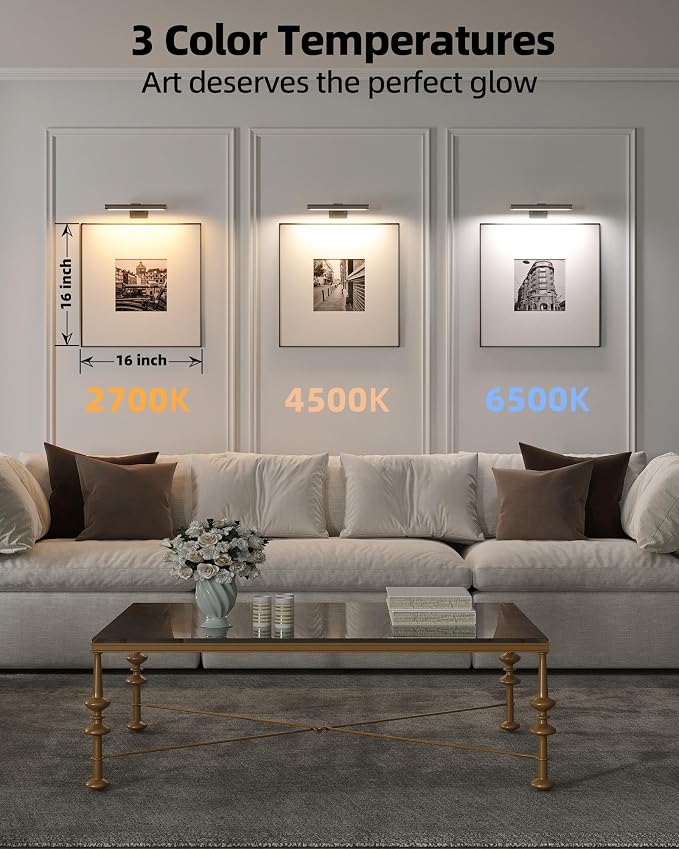 EZVALO Picture Light for Wall, Rechargeable 2400mAh Lights Wireless with IR Remote, 3 Color & Dimmable Magnetic 7.8'' LED Lights Display for Painting, Living Room, Gallery, Bedroom(Black-3P)