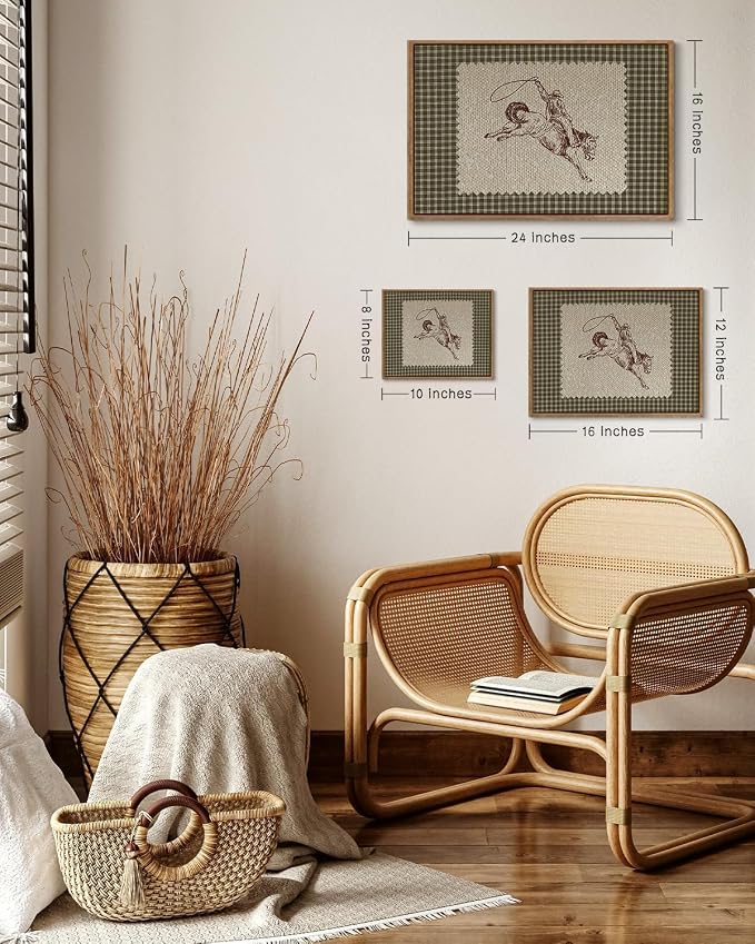 ZZLWBKGL Western Wall Decor Vintage Canvas Art Framed Wall Art 8x10in | Farmhouse Cowboy Artwork West Stamp Picture Mid Century Aesthetic for Living Room Bedroom