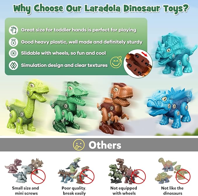 Laradola Kids Toys Stem Dinosaur Toy - Take Apart Dinosaur for Kids 3-5 5-7 | Construction Building Boy Toys with Electric Drill | Party Christmas Birthday Gifts Boys Girls 3 4 5 6 7 8 Year Old