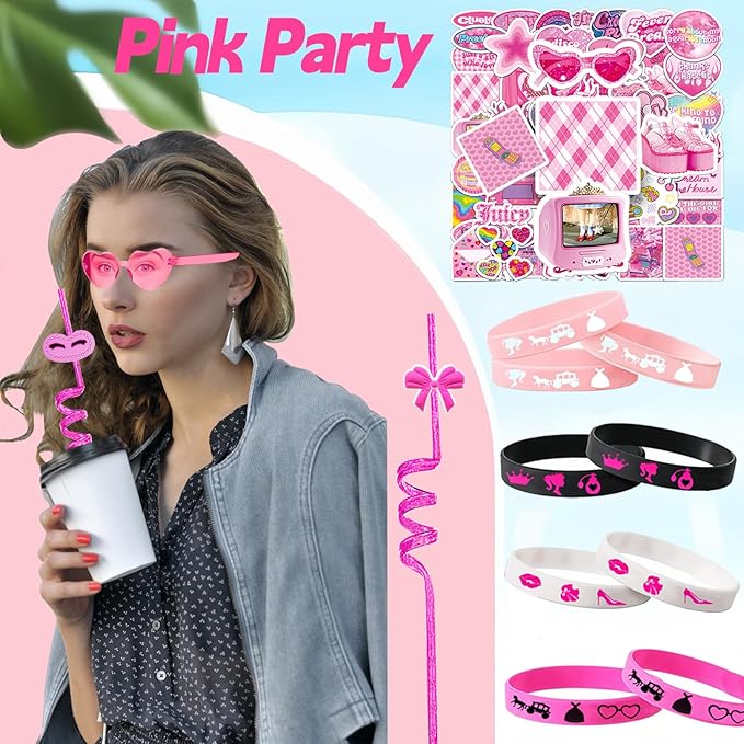 122 Pcs Pink Party Favors Pink Toy Gift Goodie Bag Stuffer Filler Makeup Party Decorations,Princess Theme Birthday Party Favors Decorations. ﻿