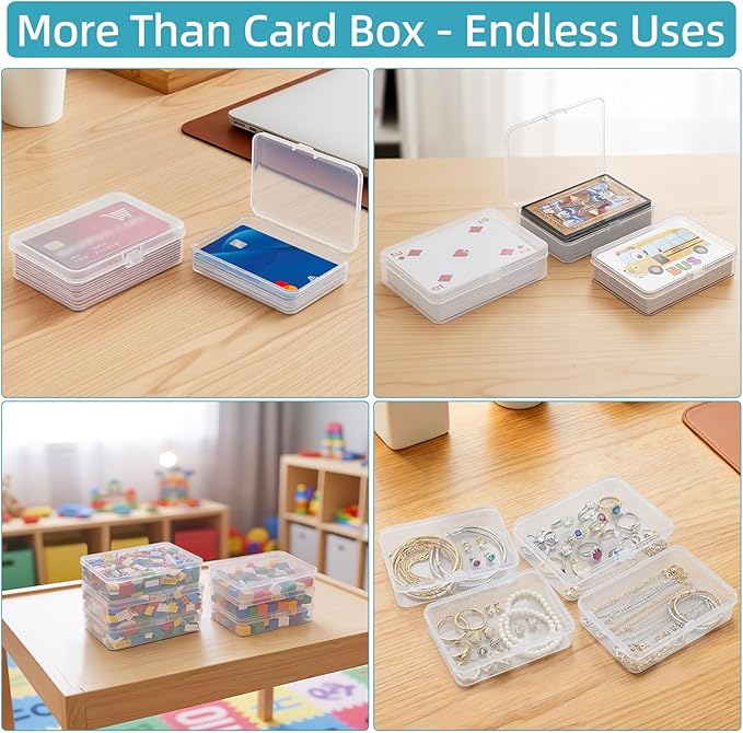 neotidy Playing Card Storage Box Set of 6, Clear Plastic Playing Card Cases with Snap Closure, Mixed Size Card Game Storage Organizer for Standard Playing Cards, Trading Cards & Small Accessories