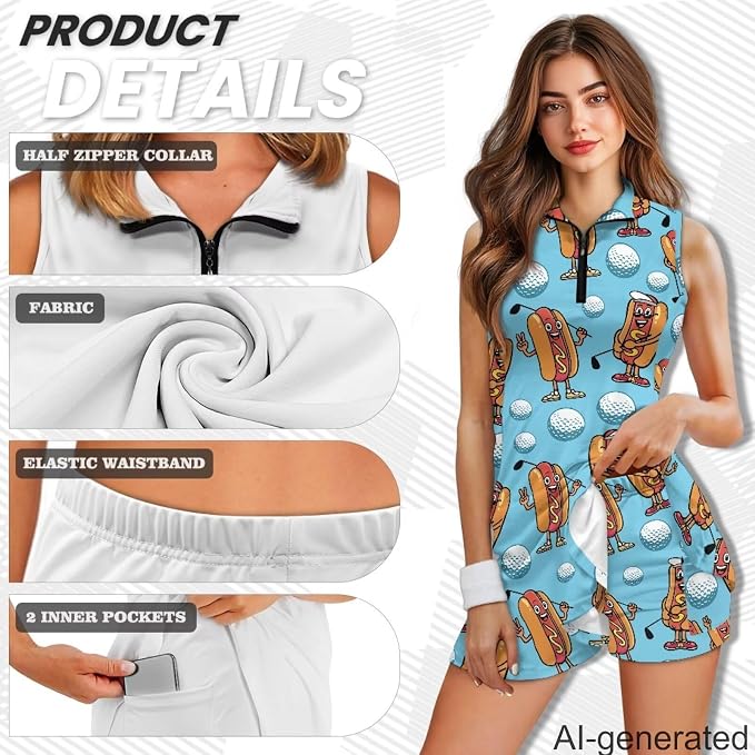 Golf Dress Tennis Dresses for Women with Built in Shorts and Pockets Sleeveless Athletic Dress Workout Dress