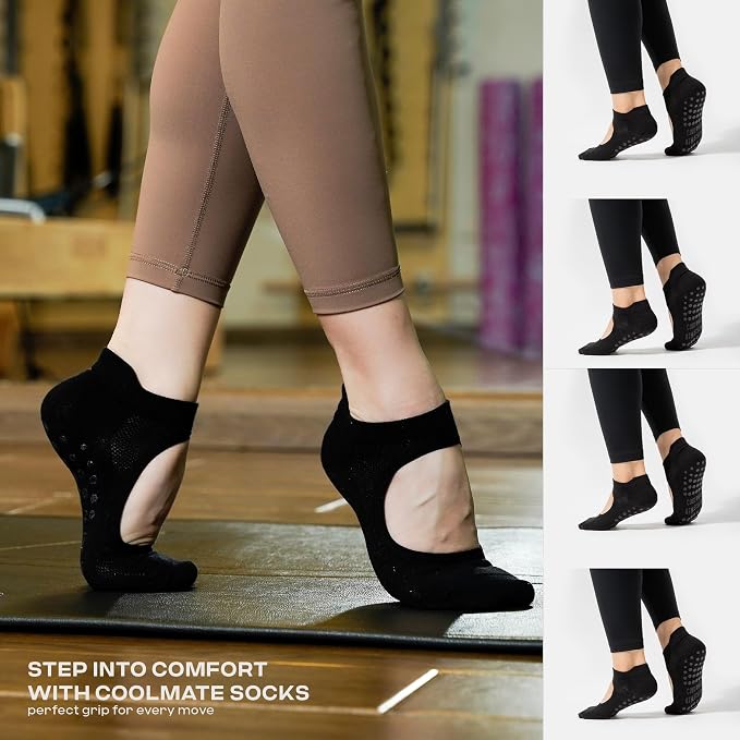 COOLMATE Pilates Socks with Grips for Women, Yoga Socks, Crew Non Slip Women for Barre, Pilates Gifts for Women