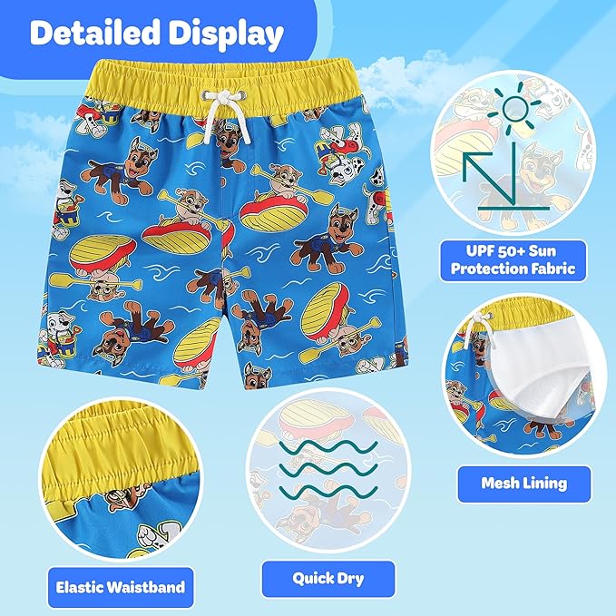 Paw Patrol Marshall Chase Rubble Boys UPF 50+ Swim Trunks Shorts Bathing Suit for Toddler and Big Kids