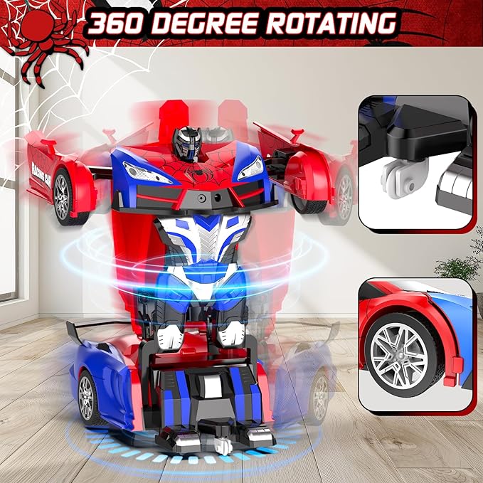 Remote Control Car for Boys 4-7, Rc Cars for Boys Age 8-12, One Button Transformation to Robot with Flashing Light 2.4Ghz Transforming Robot Car 1:18 Scale for Kids with 360 Degree Rotation
