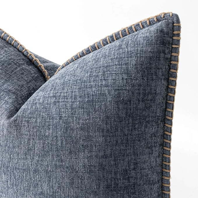 MIULEE Decorative Couch Throw Pillow Covers 16x16 in Dark Grey Blue 2 Pack | Farmhouse Pillow Covers with Stitched Edge, Soft Chenille Cushion Cases, for Sofa Bed Living Room Home Decor