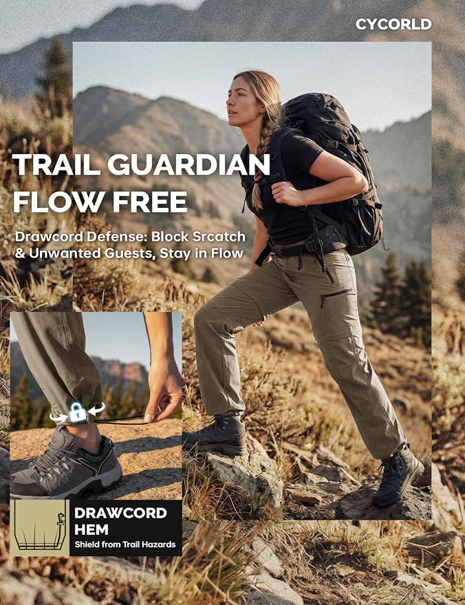 Cycorld Women's-Hiking-Pants-Convertible Quick-Dry-Stretch-Lightweight Zip-Off Outdoor Pants with 5 Deep Pockets