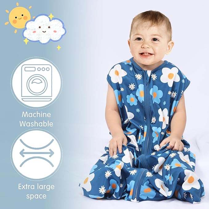 BSTOPPT 3 Pack Baby Sleep Sack 100% Rayon Cotton Baby Sleeping Bag 2-Way Zipper Toddler Wearable Blankets TOG 0.3. (Gerbera&Tulips&Pink, 18-24 Months)
