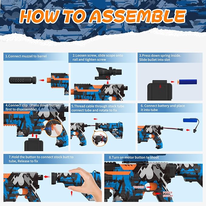 Automatic Toy Foam Blaster with Scope, Electric Toy Gun Dart Blaster with 120 Foam Darts for Nerf Guns, IR, Flashlight, Goggles, Air Pocket Technology Outdoor Shooting Game Kids Toys for 8-12 -Blue