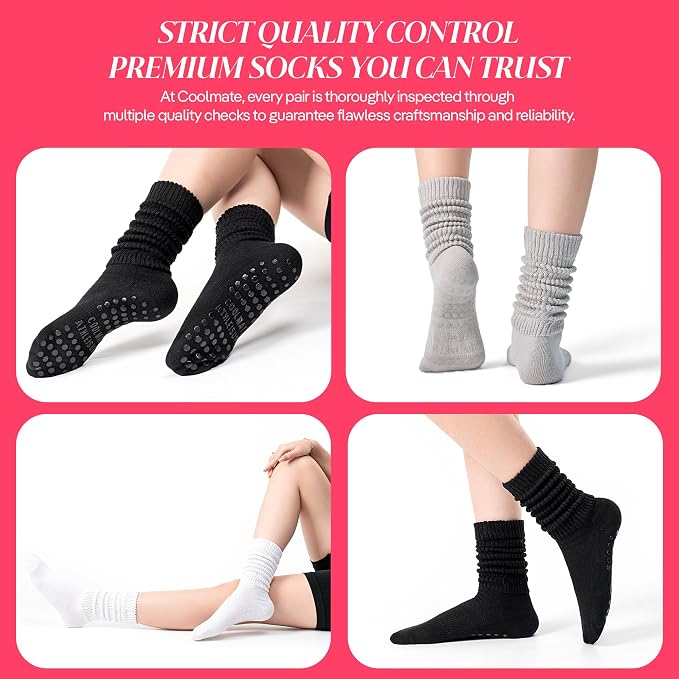 COOLMATE Pilates Socks with Grips for Women, Yoga Socks, Crew Non Slip Women for Barre, Pilates Gifts for Women