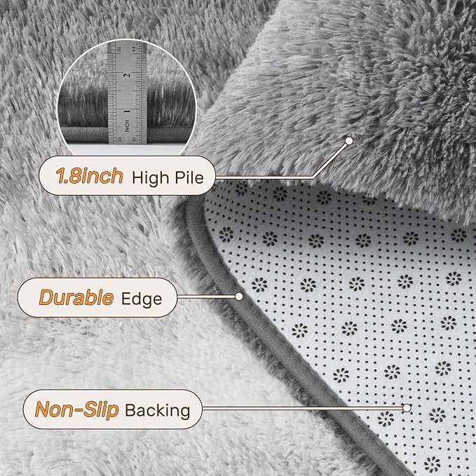 4x6 Feet Area Rugs for Bedroom,Gradient Grey Plush Fluffy Shaggy Living Room Rugs Non-Slip, Ultra Soft Carpet for Nursery Kids PlayRoom Dorm Office Indoor