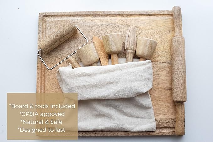 Playdough Tools for Kids Ages 2-4 | 7 Wooden Playdough Toys | Play Dough Sets for Kids | Playdough Accessories for Toddler | Sensory Toys | Sensory Bin Tools
