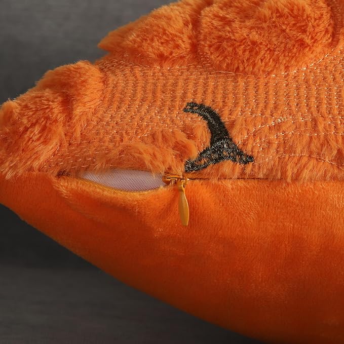 Fall Pumpkins Decorative Pillow Covers 18x18 Set of 2, Orange Soft Plush Faux Fur Wool Farmhouse Throw Cushion Cases for Autumn Thanksgiving Holiday Home Decorations