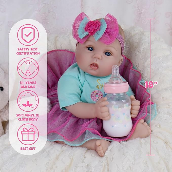 Milidool Lifelike Reborn Baby Dolls - 18 Inch Real Life Realistic Newborn Baby Dolls Girl with Soft Weighted Body Gift Set for Kids Age 3+