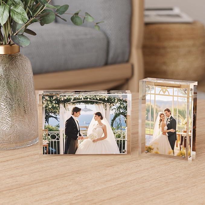 Egofine 5x5 Acrylic Frames 6 Pack,20mm Thicker Frameless Clear Picture Frames, Double Sided Magnetic Picture Frames, Free Standing Desktop Display