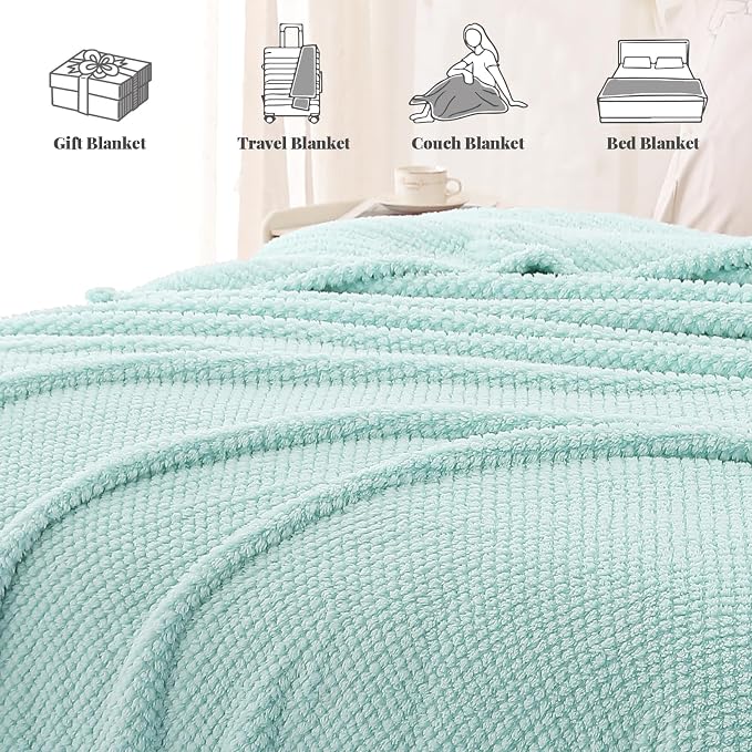 Whale Flotilla Soft Fleece King Size Bed Blanket, Light Blue | 90x104 Inch, Suitable for Bed, Fluffy Fuzzy Jacquard Blankets for All Season, Lightweight and Cozy