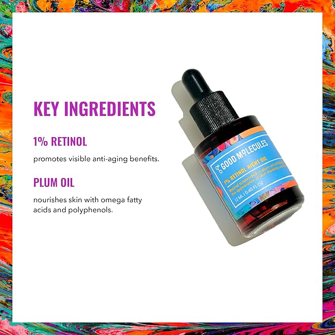 Good Molecules 1% Retinol Night Oil - Retinol and Rosehip Face Oil Formula for Look of Fine Lines & Wrinkles, Anti-Aging, Skin Firming, and Moisturizing - Skin Care for Face