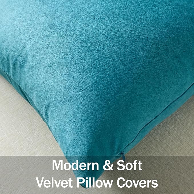 Throw Pillow Covers 20x20 Turquoise: Pack of 2 Cozy Soft Velvet Square Modern Luxury Decorative Throw Pillow Cases for Sofa Couch Living Room Bed Home Decor