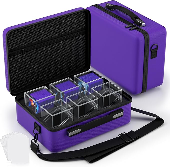 Proijeut Card Deck Box with Portable Case, 6 Pack Clear Commander Deck Box with 6 Dividers, Holds 600+ Double Sleeved Cards, Fit for MTG, YuGiOh, TCG (Purple)