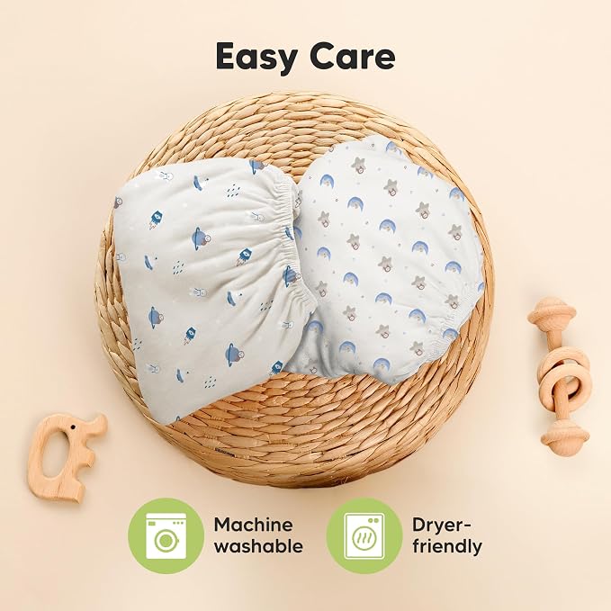 Pack and Play Sheets Fitted - 2-Pack Mini Crib Sheets for Pack N Play Mattress 38x26, Soft & Cozy, Neutral Toddler Playard Bedding, Snug Fitted Mini Baby Crib Mattress Cover Boy, Girl (Cosmo)