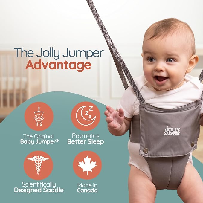 Jolly Jumper Classic (Carbon Black) with Stand - Original Baby Jumper, Indoor and Outdoor Exercise Saddle Seat, Adjustable Height, for Infants up to 28lbs