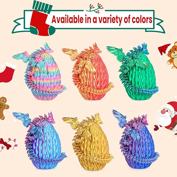 3D Printed Dragon Eggs with Articulated Fly Dragon Inside, Collectible Figurines Fidget Toy for Adults Kids Birthday Easter Christmas White Elephant Gifts for Friends Colleagues(Blue Pink, L Size)