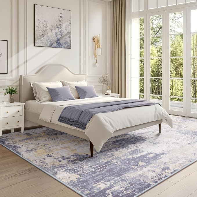 RELEANY Washable 5'x7' Abstract Area Rug for Living Room Gray Yellow | carpet for bedroom, kitchen, office, hallway and entryway, printed pattern, non-slip, soft, stain-resistant, easy to clean