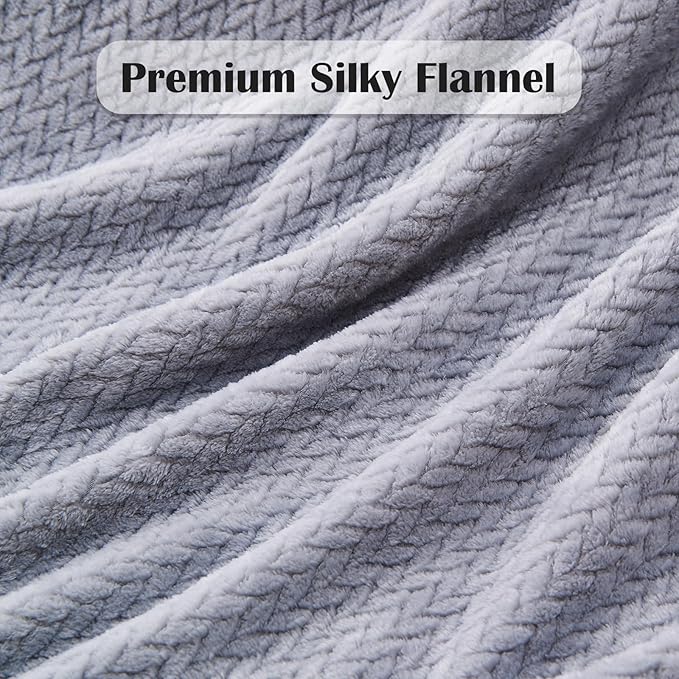 NEWCOSPLAY Fleece Leaves Pattern King Blanket, Grey, 90"x110" | Super Soft Throw Blanket, Lightweight Cozy Bed Sofa Blanket, Premium Silky Flannel Fleece, Travel Blanket for All Season Use