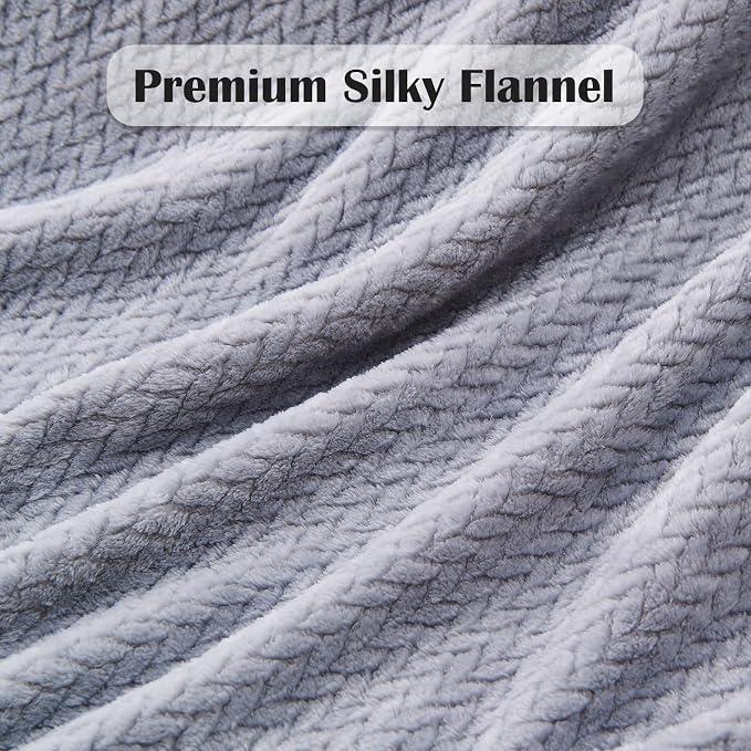 NEWCOSPLAY Fleece Leaves Pattern Throw Blanket, Grey, 50"x60" | Super Soft Throw Blanket, Lightweight Cozy Bed Sofa Blanket, Premium Silky Flannel Fleece, Travel Blanket for All Season Use