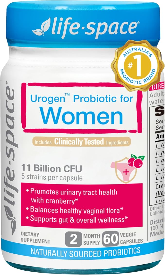 Life-Space Urogen Probiotics for Women, Probiotics+Cranberry, 2 Month Serving, Women's Probiotic for PH Balance, Urinary Tract, Digestive & Immune Health, Lactobacillus reuteri, Non-GMO, 60 Ct