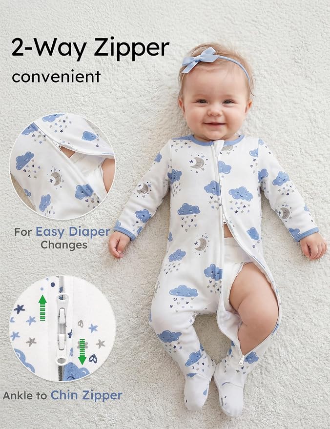 Yoofoss Baby Pajamas 100% Organic Cotton Baby Sleepers for Newborn 0-3 3-6 6-9 Months Boys Girl Clothes 3pcs Footed PJs