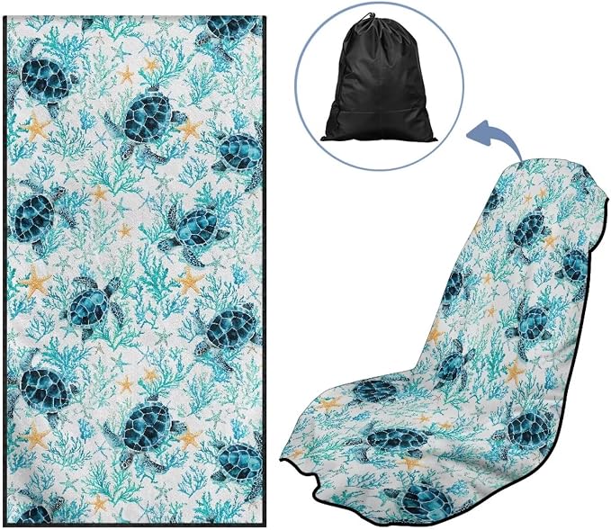 INSTANTARTS Sea Turtle Car Seat Cover Protector Sweat Towel Multi-Functional Car Towel Car Seat Towel Cover