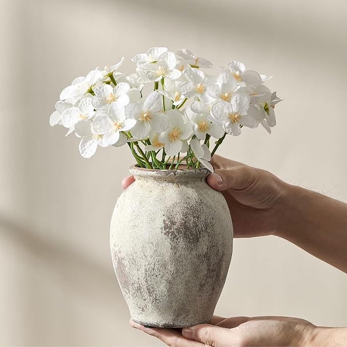 5.94" Ceramic Vase for Home Decor, Decorative Terracotta Farmhouse Rustic Vases for Living Room Kitchen Bedroom Bathroom Entryway Mantel Table, Pottery Vases for Pampas Grass Dried Fresh Flowers