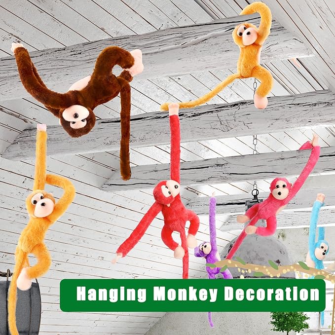 6 Pcs 24 Inch Stuffed Hanging Monkey Plush Hanging Monkey Doll for Jungle Forest Animal Theme Room Decorations, 6 Colors