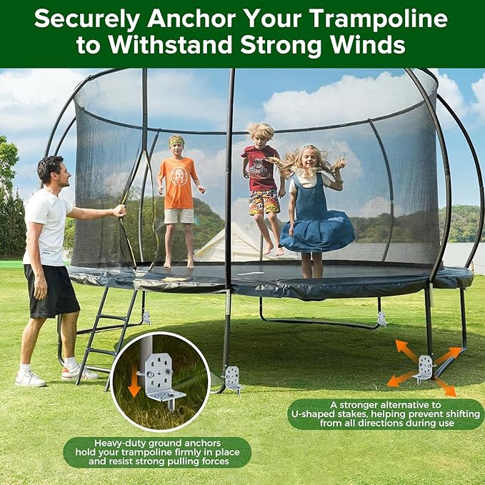 Swing Set Anchors 20" – Heavy Duty Ground Anchors Screw in with L-Brackets & Drill Adapter, Fully Welded Spiral Earth Anchor for Storage Sheds, Trampoline, Fence, Carports