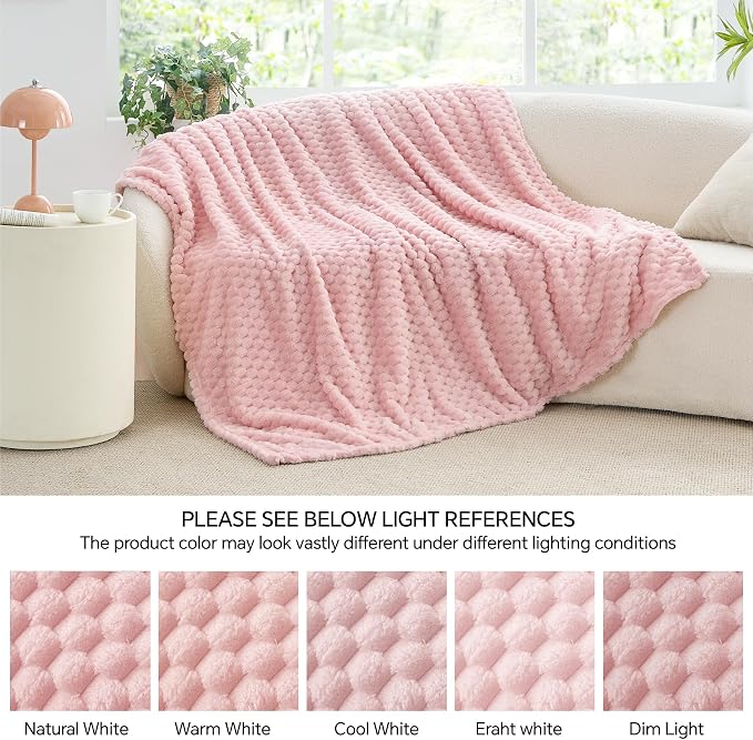 BEDELITE Pink Large Throw Blanket for Couch, Cozy Gifts for Women, 50 * 70 | 3D Jacquard Decorative Fleece Blanket, Super Soft Plush Throws, Cute Birthday Gift for Women & Men, Suitable for All Seasons