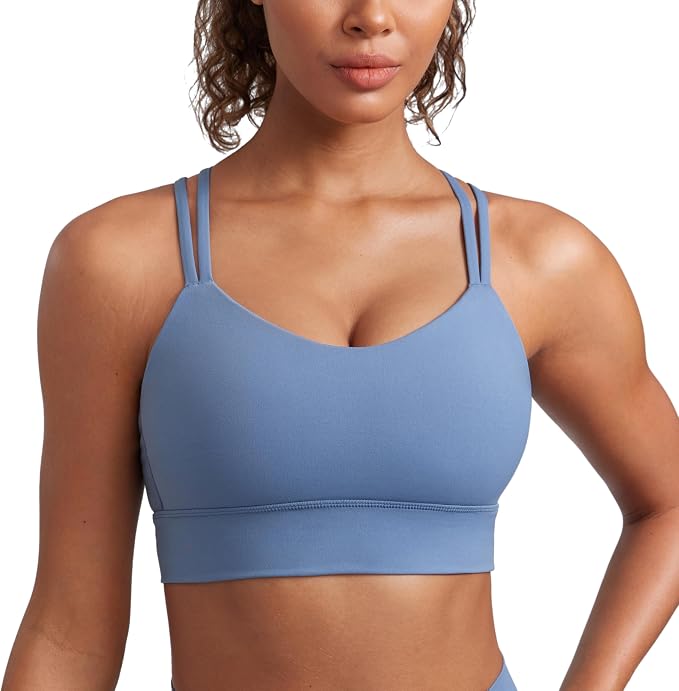CRZ YOGA Softness Mold Butterluxe Strappy Longline Sports Bras for Women - Double Spaghetti Strap Workout Yoga Crop Top