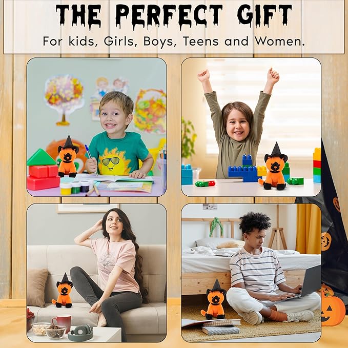 Aliens Spooky Halloween Witch Cat Stuffed Animal - Adorable & Cuddly Plush Toy - Perfect Halloween Decor & Gift - Limited Edition Collectible 7 inch Orange Witch