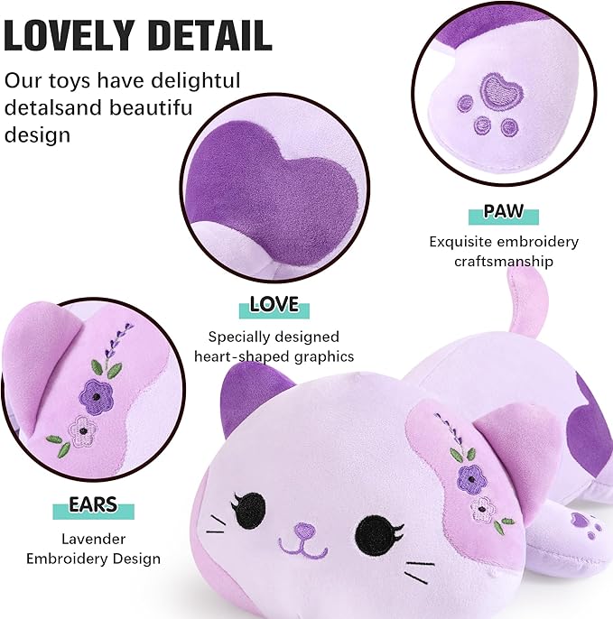 Onsoyours Original Lavender Cat Plush 13 Inch Kitty Plushies Toy Kitten Stuffed Animal Soft Pillow Kawaii Plushie Gift for Kids & Adults (Lavender Cat,13")