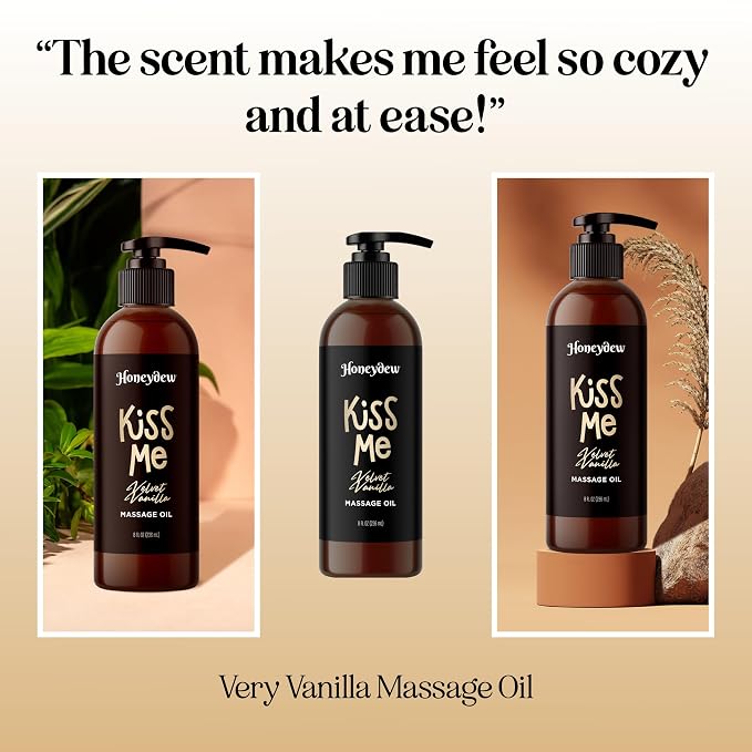 Vanilla Sensual Massage Oil for Couples - Relaxing Full Body Massage Oil for Date Night with Moisturizing Coconut and Sweet Almond Oil - Vegan Non Staining Non Greasy Silky Smooth Gliding Formula