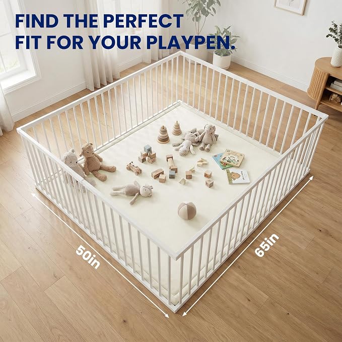 Huloo Sleep Ultra Soft Baby Play Mat for Floor, 1.3" Thick Elasti-Foam 65x50 Play Mat for Playpen,Water-Repellent Coral Velvet for Tummy Time, Non-Slip Backing,Safe for Toddlers & Infants（Cream）