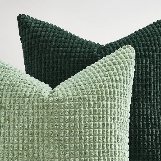 Topfinel 4 Packs LightGreen Decorative Throw Pillow Covers 16x16 Inch for Living Room Couch Bed Sofa, Boho Western Farmhouse Home Decor, Square Soft Moss Corduroy Summer Cushion Case 40x40 cm