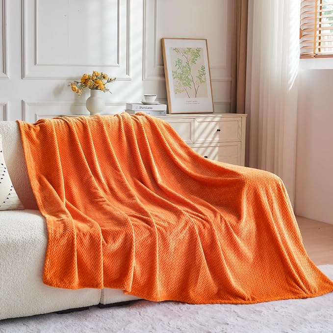 NEWCOSPLAY Fleece Leaves Pattern Throw Blanket, Orange, 50"x60" | Super Soft Throw Blanket, Lightweight Cozy Bed Sofa Blanket, Premium Silky Flannel Fleece, Travel Blanket for All Season Use