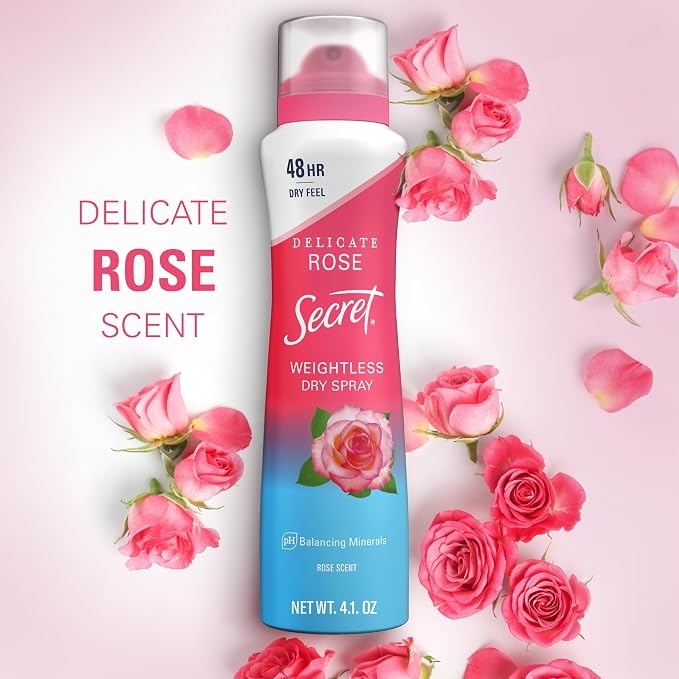 Secret Dry Spray Antiperspirant Deodorant for Women, 48hr Weightless Sweat & Odor Protection, Gentle on Skin, Delicate Rose Scent, 4.1 oz (Pack of 3)