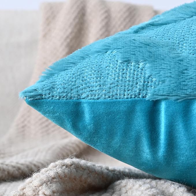 Set of 2 Soft Moroccan Throw Pillow Covers 24x24 Inch Plush Boho Decorative Pillow Cover Accent Cushion Case for Couch Sofa Bed, Teal
